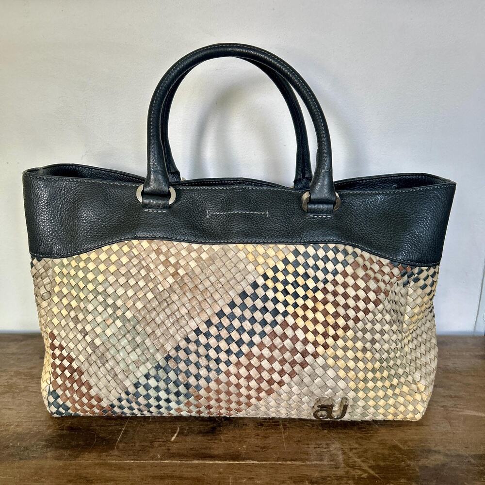 Black Woven Leather Bag | Retro Shoulder Purse Handbag